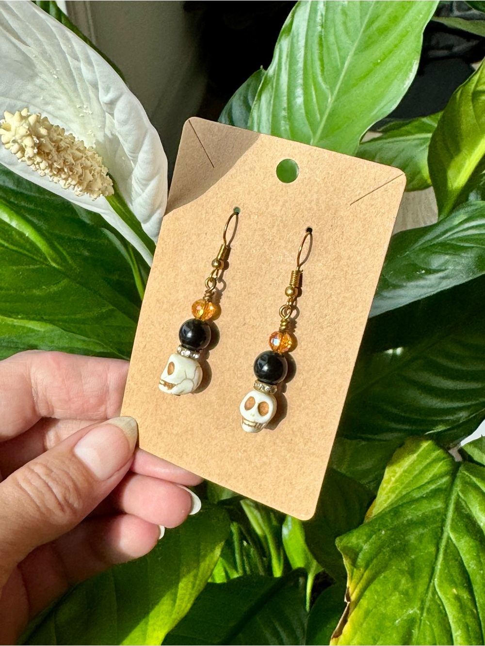 Handmade Obsidian & Howlite Skull Earrings